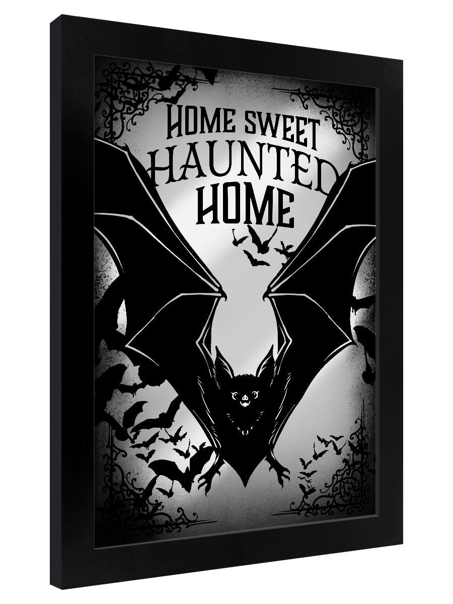 Framed Home Sweet Haunted Home Bats Mirrored Tin Sign (GSFM049 )