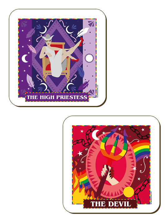 Deadly Tarot Pride The Lovers, The Sun, Strength & The World 4 Piece Coaster Set