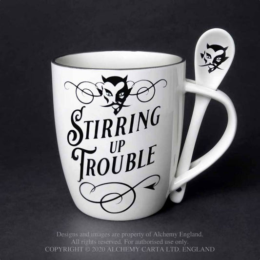 STIRRING UP TROUBLE: MUG AND SPOON SET (ALMUG17)