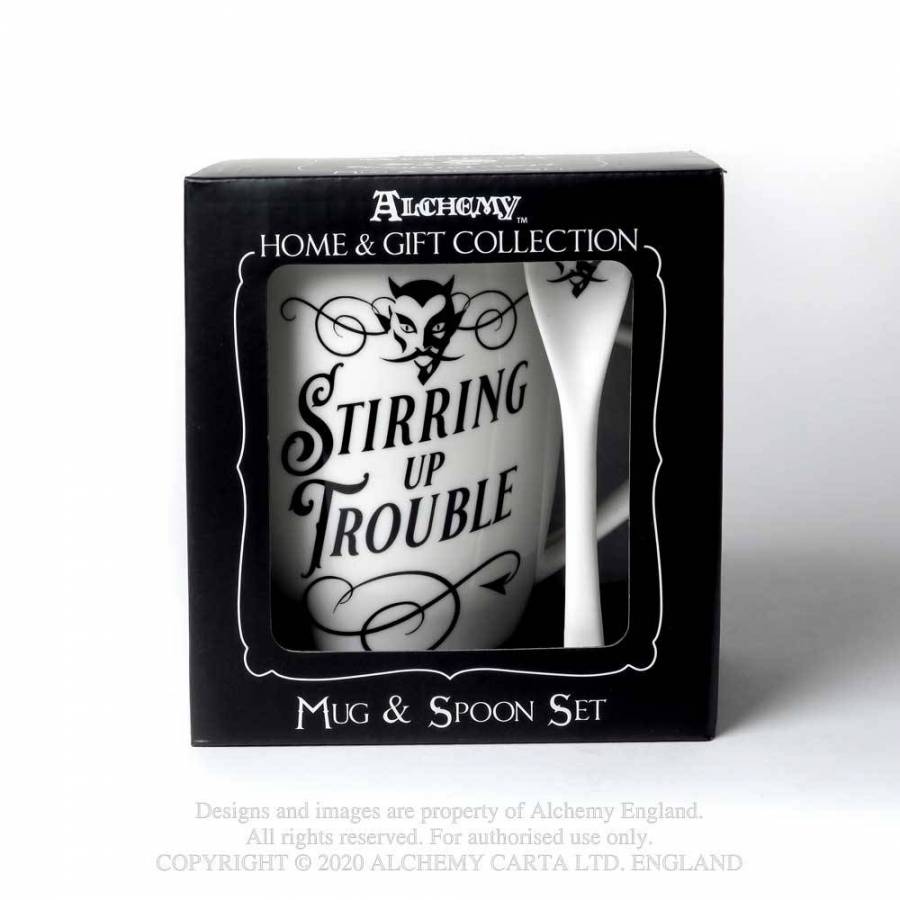 STIRRING UP TROUBLE: MUG AND SPOON SET (ALMUG17)