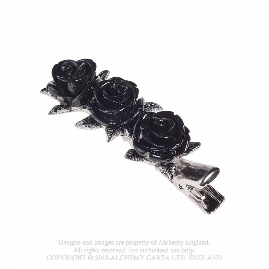 WILD BLACK ROSE Hair Slide (HH12)