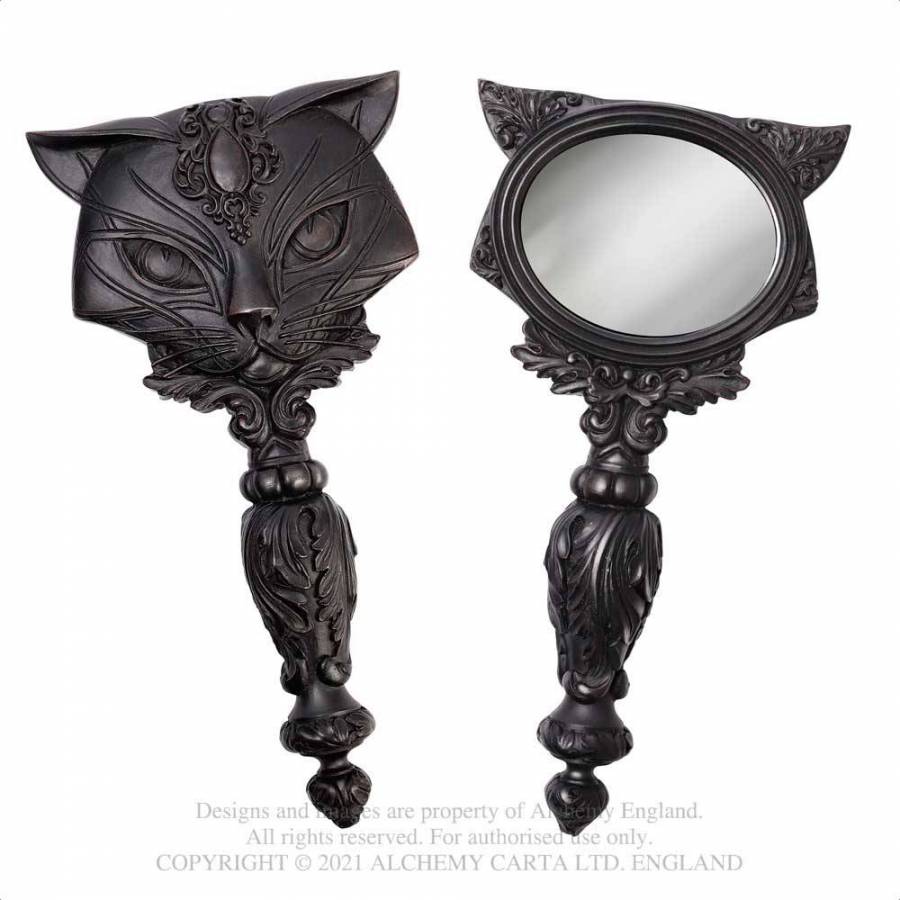 SACRED CAT HAND MIRROR (BLACK) (V64B)
