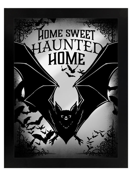 Framed Home Sweet Haunted Home Bats Mirrored Tin Sign (GSFM049 )