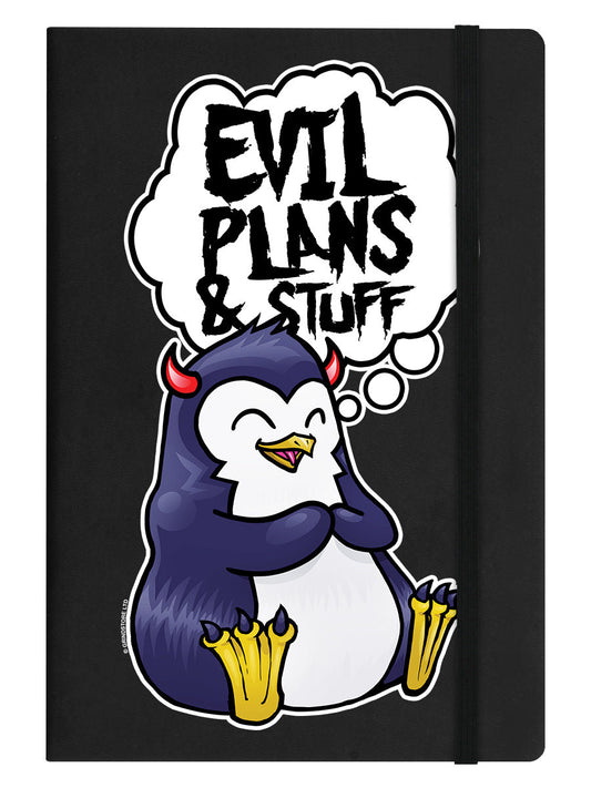 Psycho Penguin Evil Plans & Stuff Black A5 Hard Cover Notebook (MyNo331)